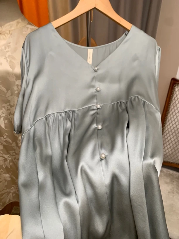 真丝睡衣短袖短裤套装100%桑蚕丝绸家居服可外穿
