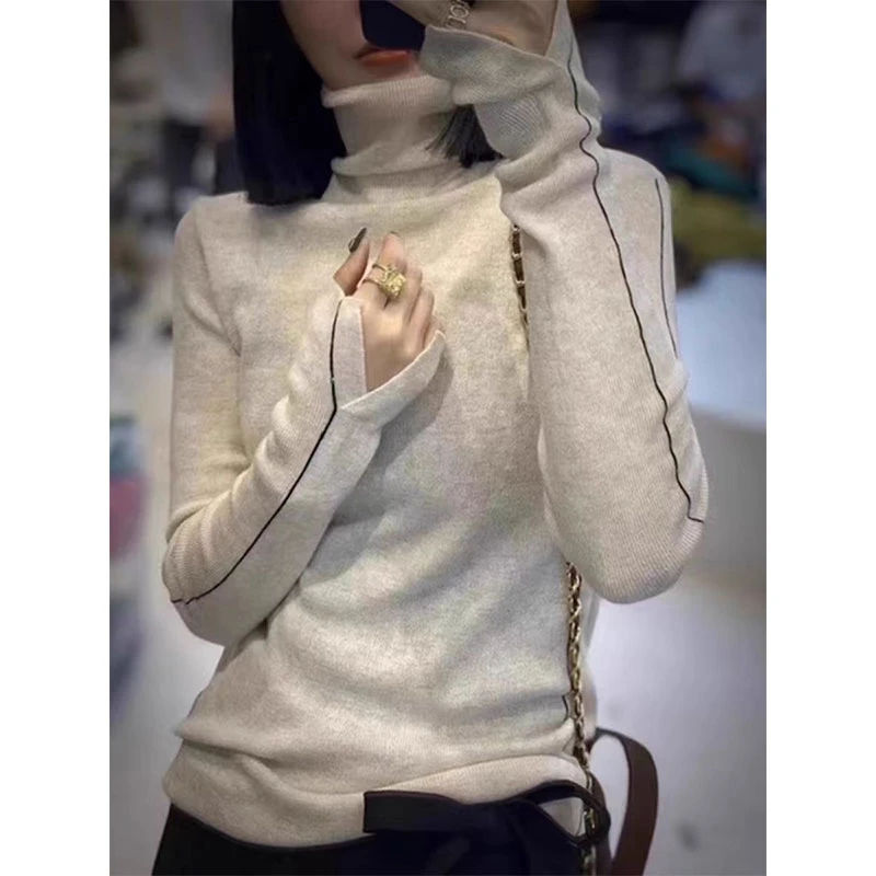 白色堆堆高领针织衫女2025秋冬季新款打底小衫修身内搭细软糯毛衣