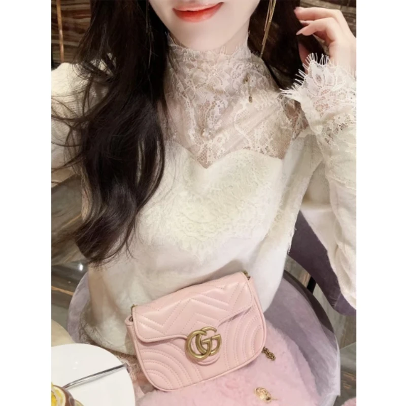 女神范气质独特漂亮小衫女早春2025新款高级感加绒内搭蕾丝打底衫