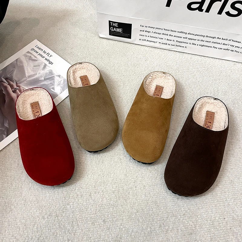 厚底勃肯鞋2024新款秋冬季一脚蹬丑萌博肯毛毛棉拖加绒包头半拖鞋