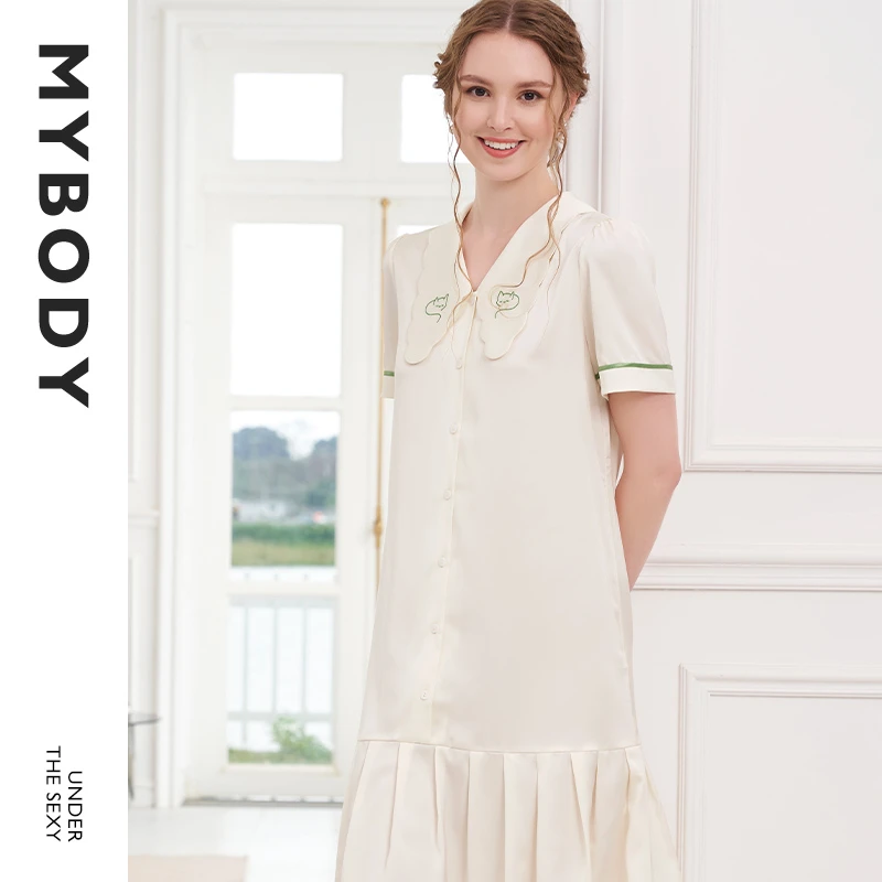 【商场同款】MYBODY女士睡裙夏季睡衣薄款法式休闲泡泡袖家居服