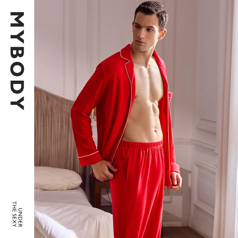 【商场同款】MYBODY莫代尔家居服男秋冬季柔软舒适保暖开襟睡衣套装