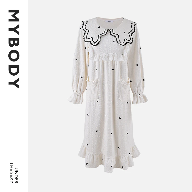 【商场同款】MYBODY秋冬睡裙女新款优雅蕾丝睡衣轻柔舒适少女家居服