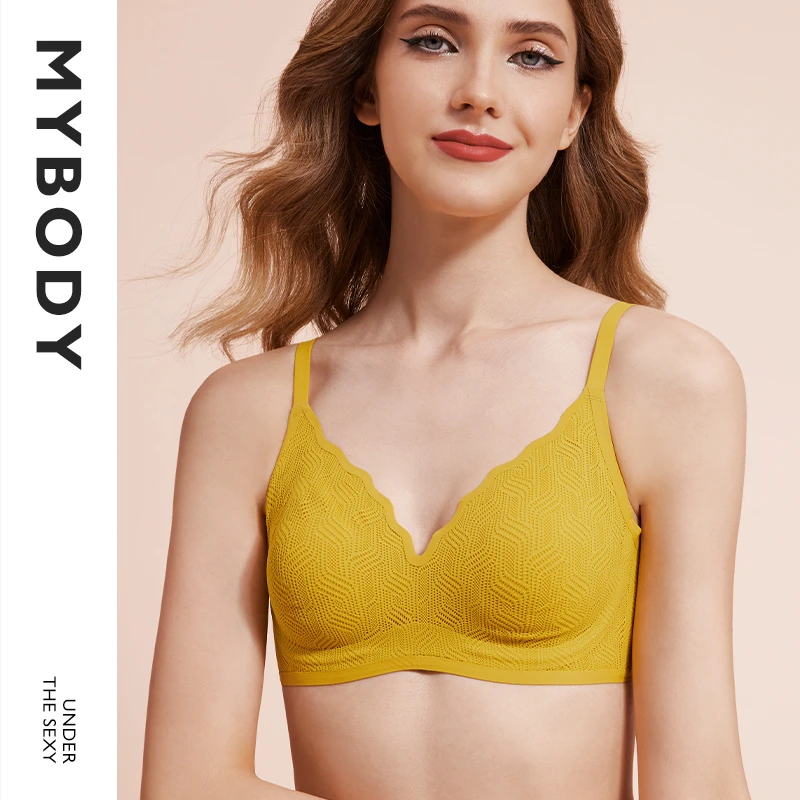 MYBODY奶茶微甜系列无痕舒适内衣轻薄柔软透气裸感不跑杯大小文胸