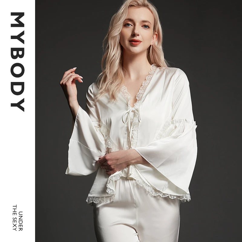 【商场同款】MYBODY女士睡衣春夏薄款甜美蕾丝点缀家居服三件套装