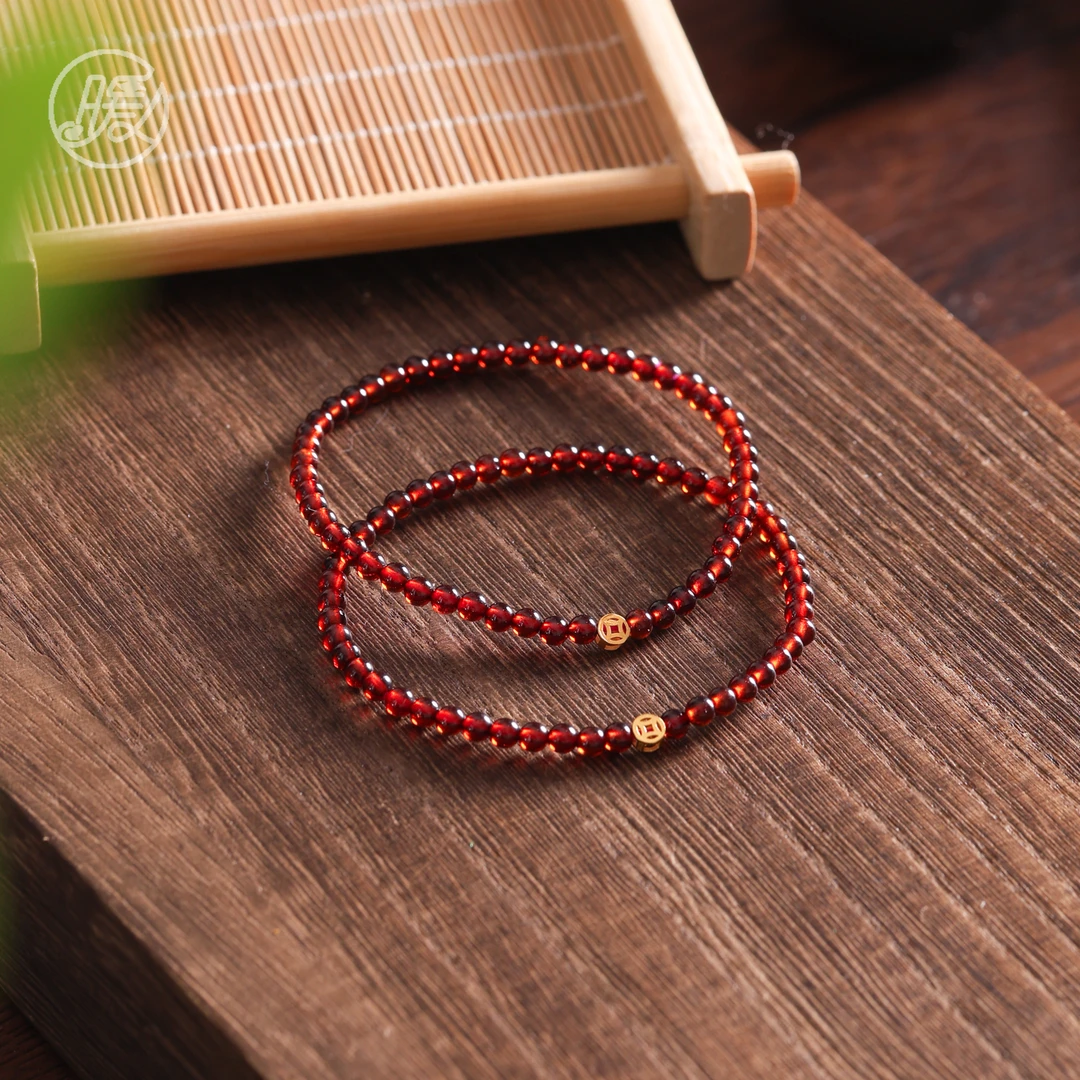 Nuanyan/暖言单圈石榴石手串3mm搭配钱币配饰手链D2121多样性发一