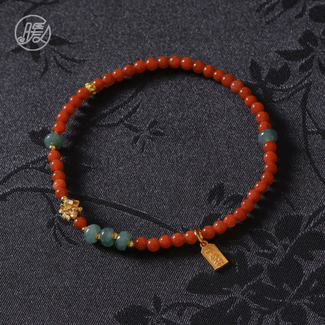 单圈南红玛瑙手串3mm搭配平安符牌子吊坠手链H2666多样性发一