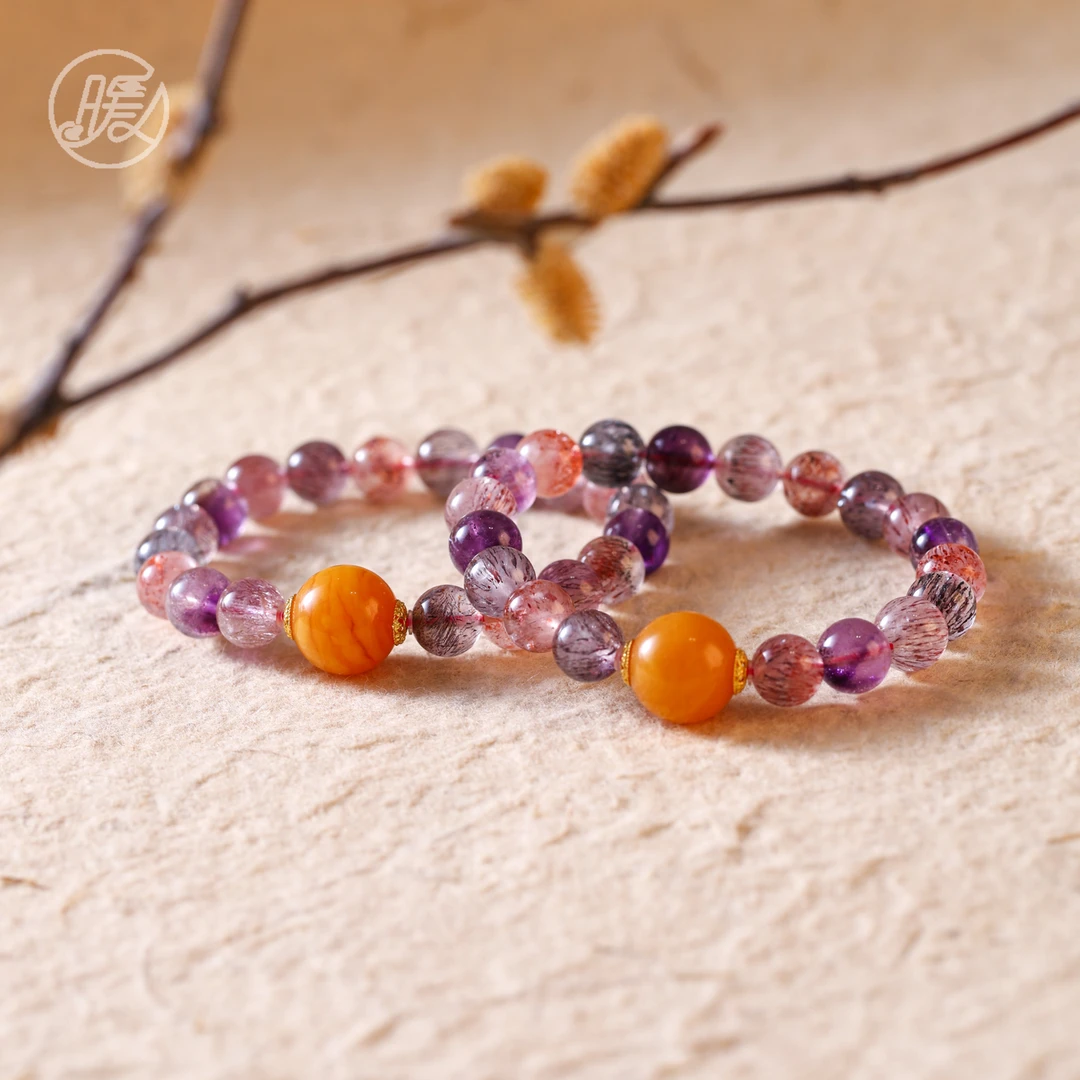 单圈超七水晶手串9mm搭配18k蜜蜡路路通手链F4473多样性发一