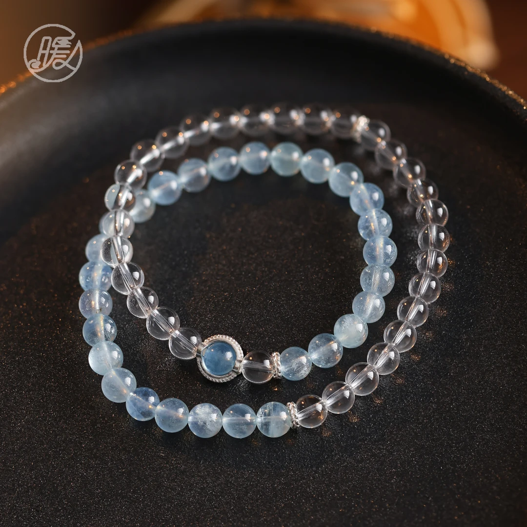 双圈白水晶手串搭配海蓝宝手链B942多样性发颜色微差