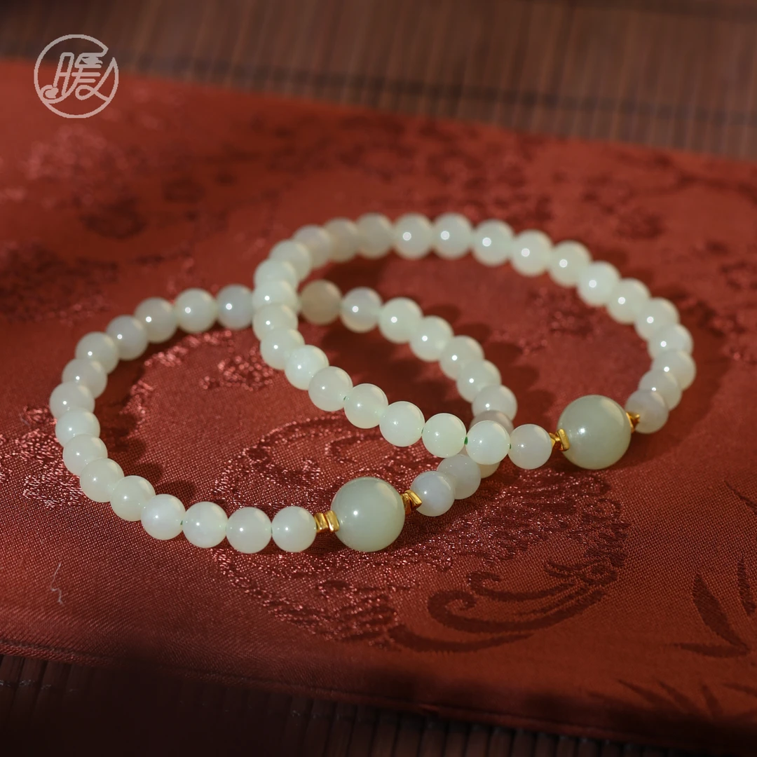 Nuanyan/暖言单圈和田玉手串6mm搭配碎银配饰手链A5803多样性发一