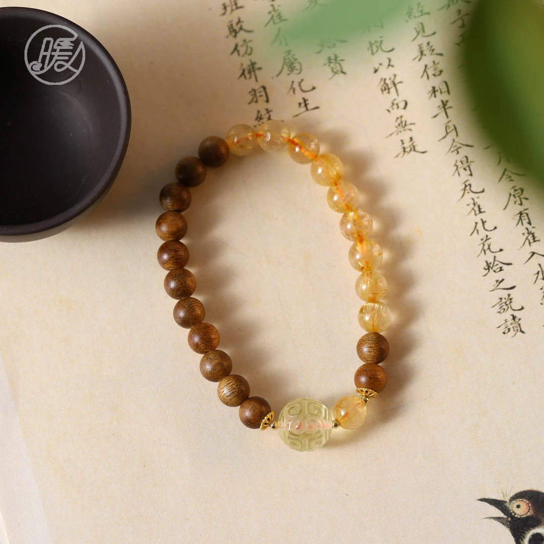 单圈金发晶水晶手串7mm搭配水晶雕刻路路通手链E6073多样性发一