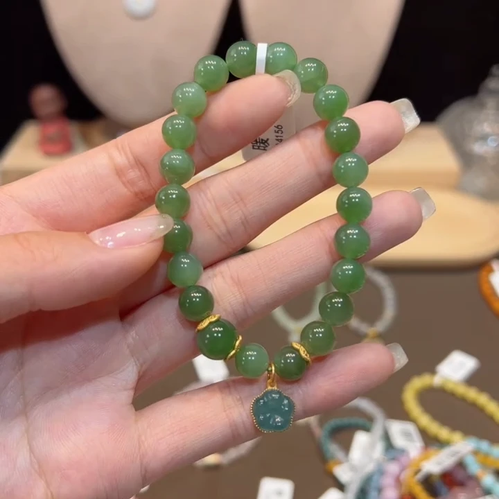 Nuanyan/暖言单圈和田玉手串8mm搭配花朵手链A4156多样性发一