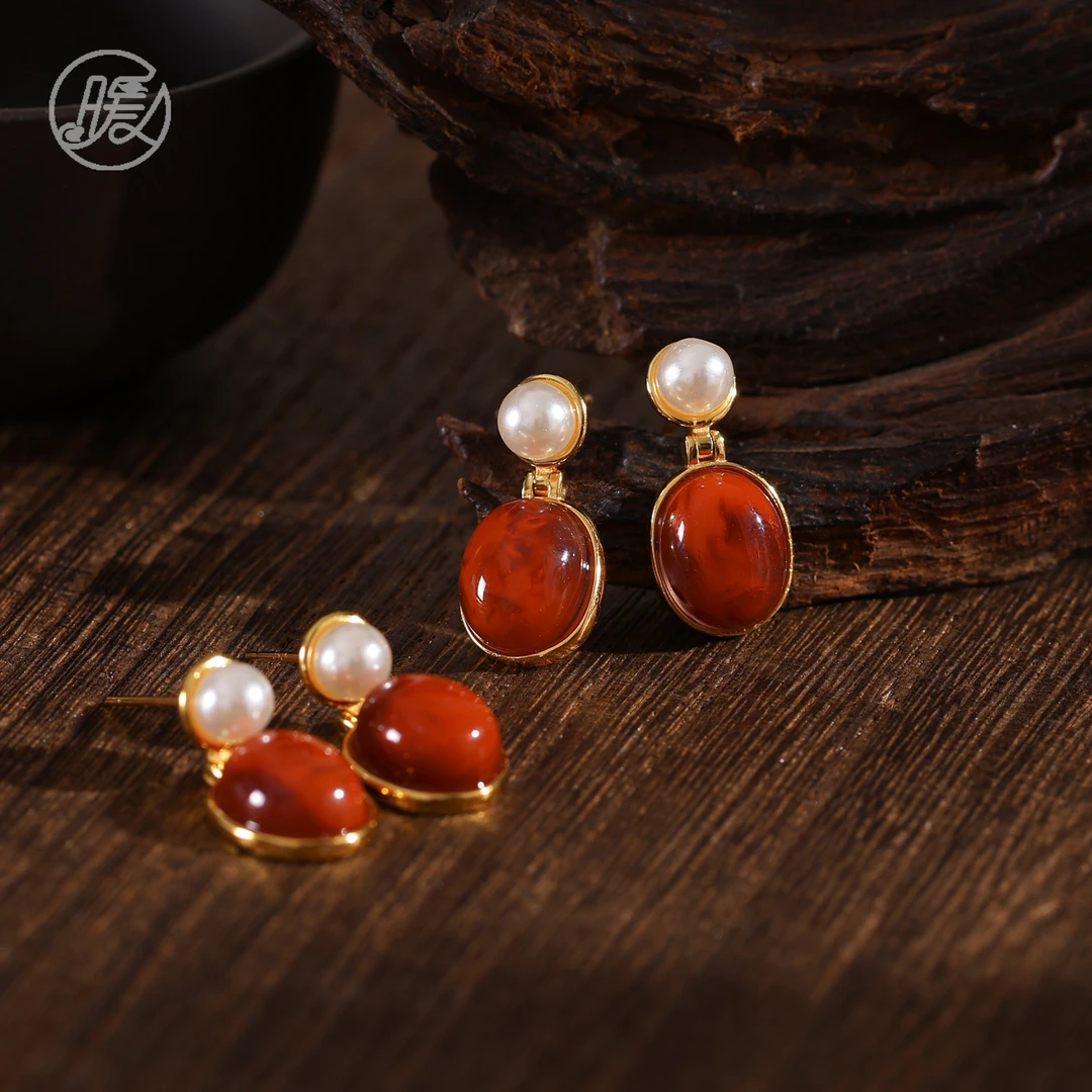 Nuanyan/暖言天然玛瑙镶嵌耳钉耳饰Z2517多样性发一
