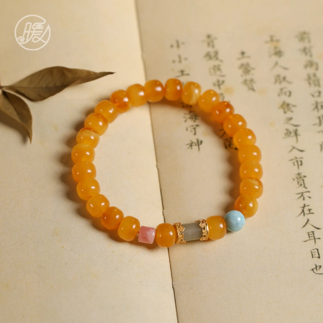 单圈老型珠琥珀蜜蜡手串搭配桶珠配饰手链E4527多样性发一