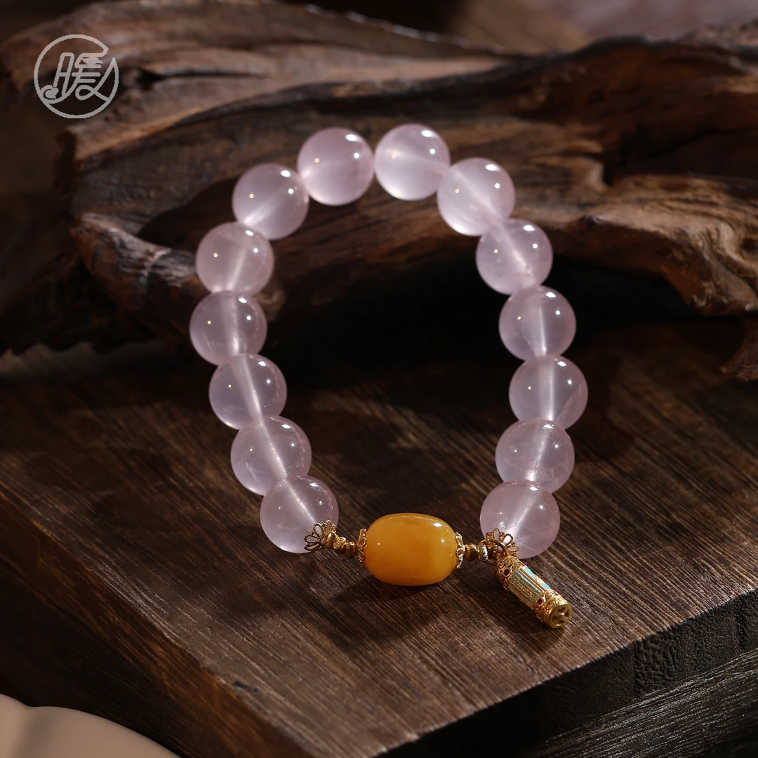 单圈粉水晶手串11mm+搭配长形吊坠手链G1290多样性发一