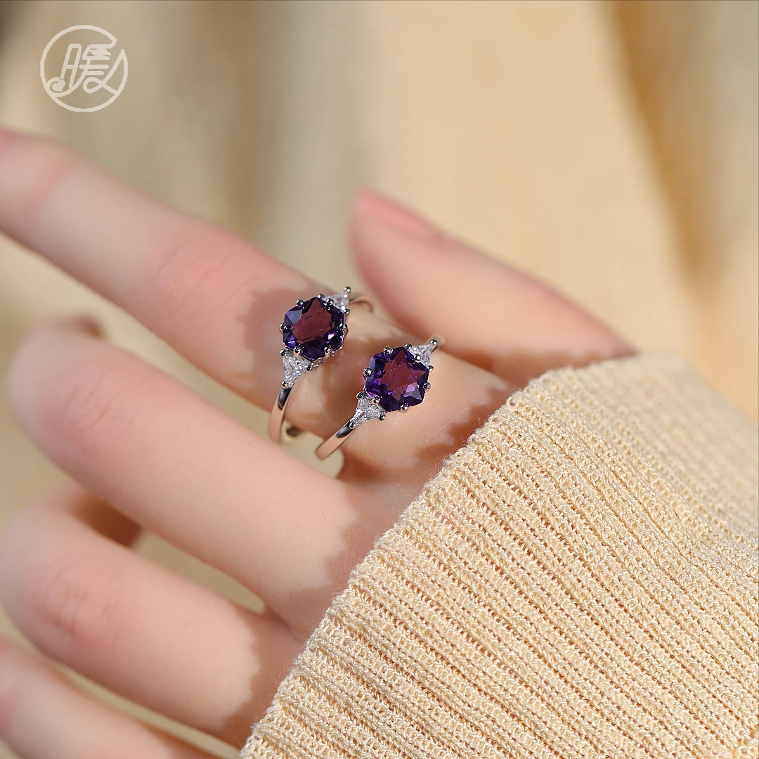 Nuanyan/暖言切面紫水晶六芒星镶嵌开口戒Z2882多样性发一
