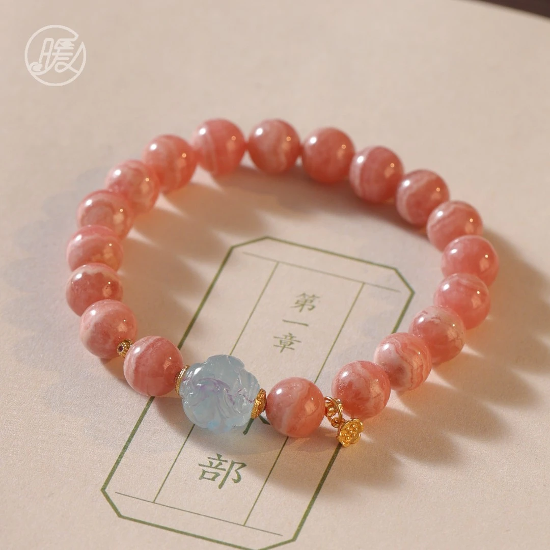 单圈红纹石手串8mm雕刻路路通莲蓬吊坠手链H2722多样性发一