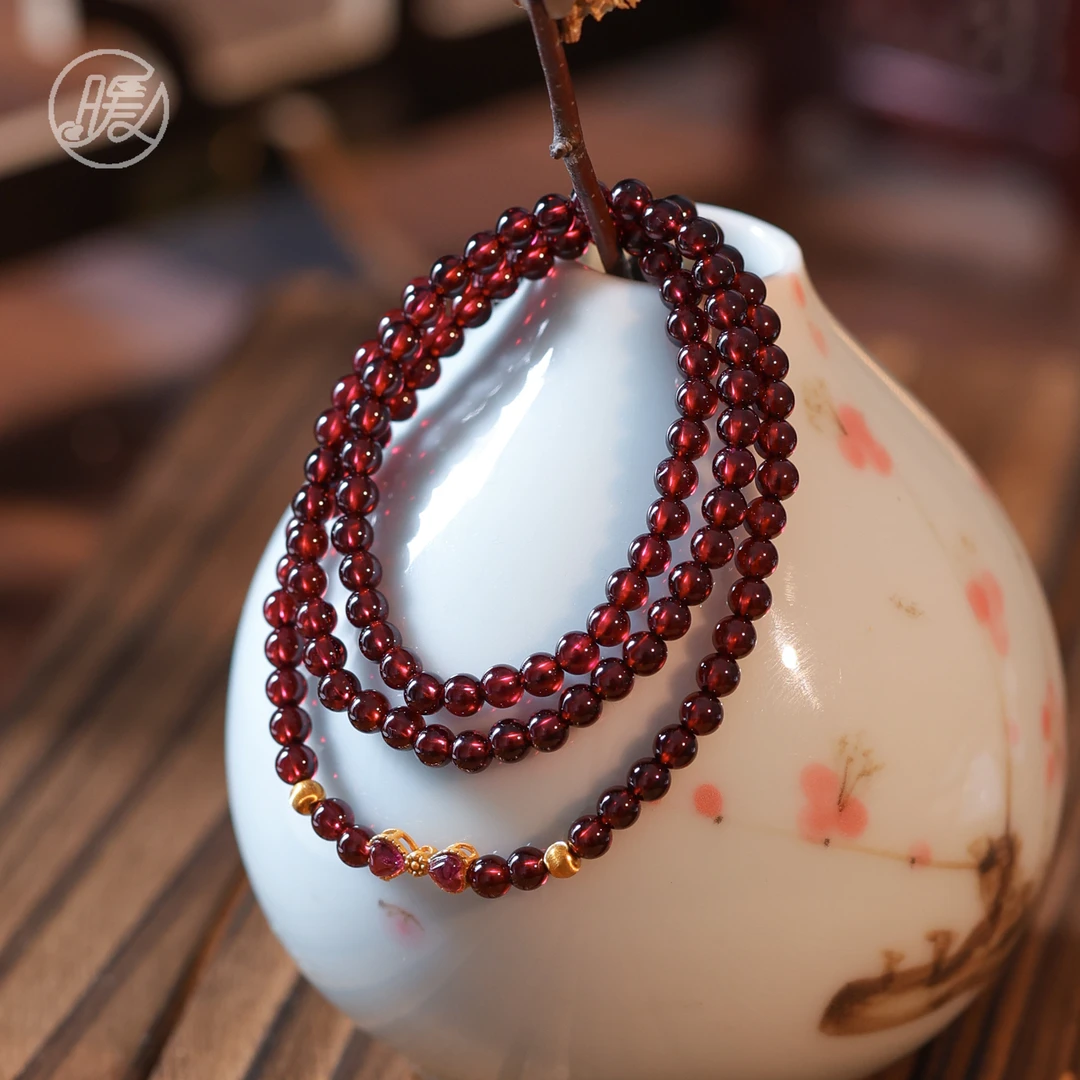 三圈石榴石手串4mm搭配蝴蝶结配饰手链D2034多样性发一