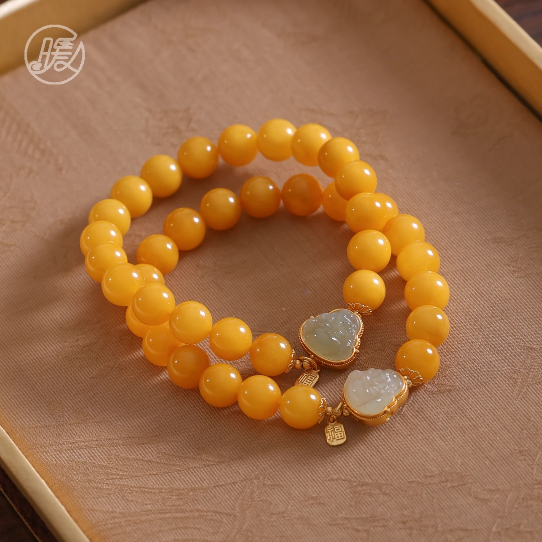 Nuanyan/暖言单圈蜜蜡手串9mm搭配佛公配饰手链E5783多样性发一