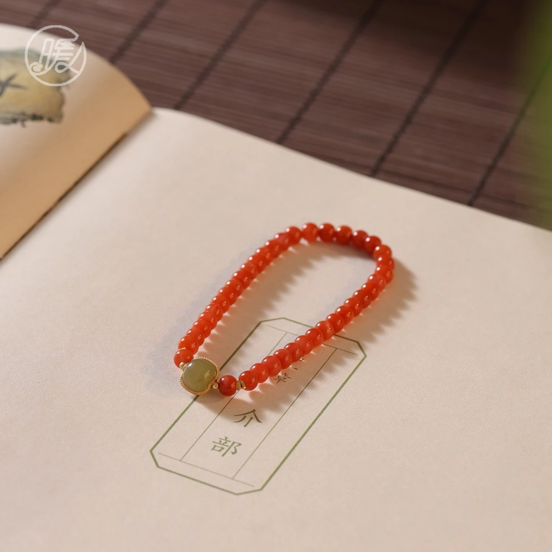 单圈老型珠玛瑙手串搭配和田玉镶嵌路路通手链H2723多样性发一