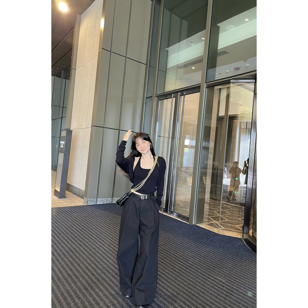 井迪儿【街角】~60%棉早秋百搭厚实宽松显瘦纯色垂感高腰阔腿裤2