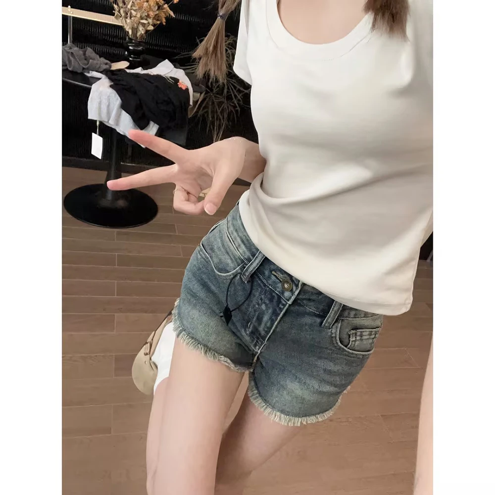 【王家有鱼】2023新款牛仔短裤女夏季百搭复古做旧显瘦辣妹休闲ins