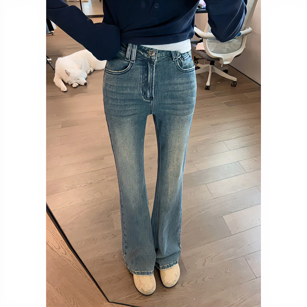 【王家有鱼】中低腰微喇裤宽松喇叭牛仔裤女显瘦百搭复古长裤时尚潮