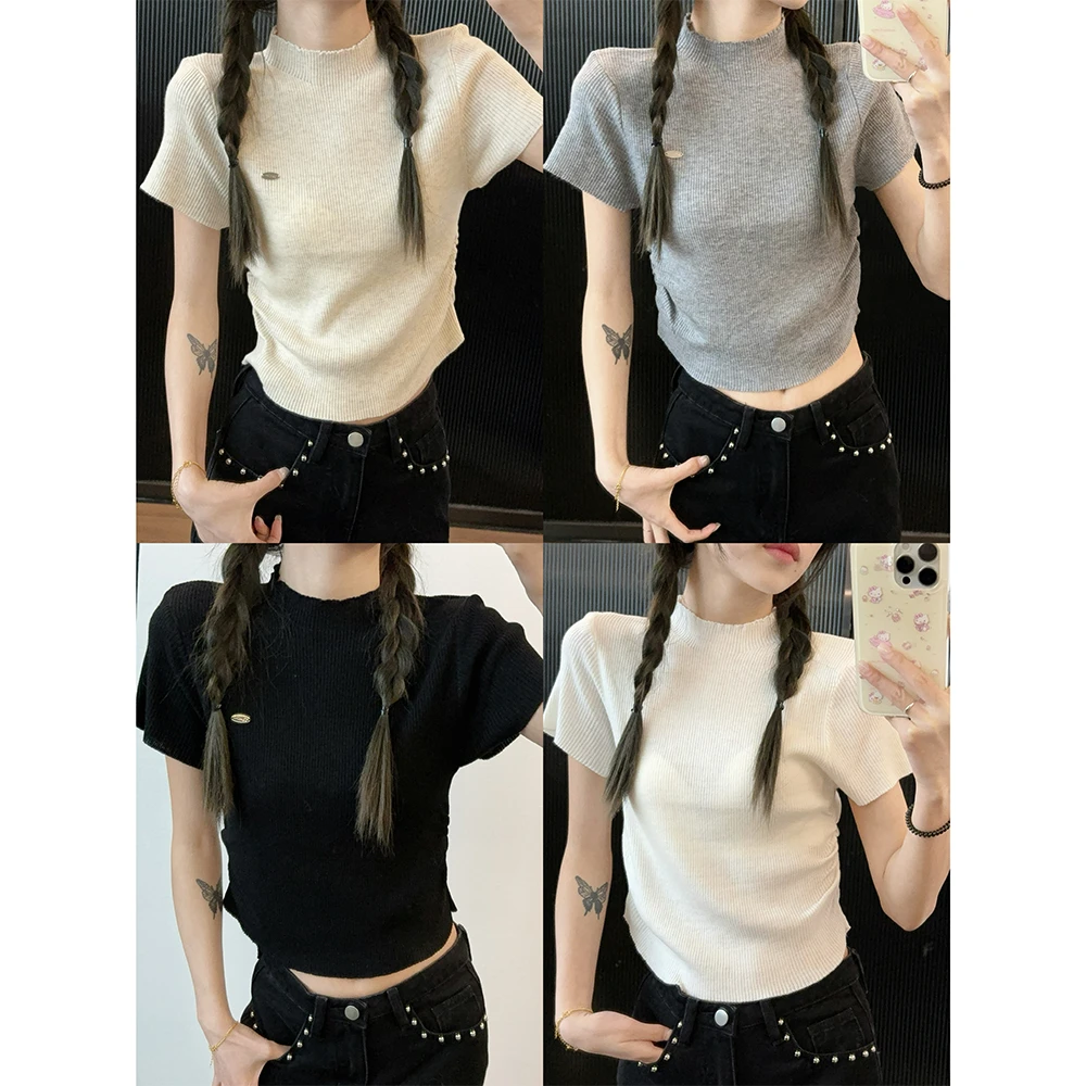 王家有鱼夏季款短袖t恤女设计感小众夏季独特bm纯欲风修身短上衣