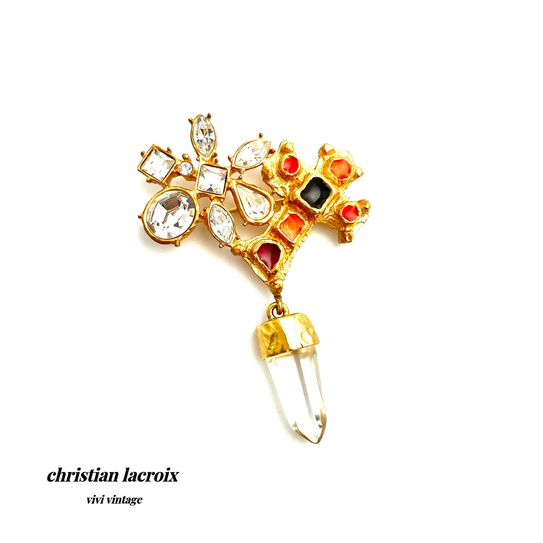铜合金胸针 拉夸Christian lacroix 十字花朵吊坠胸针42302