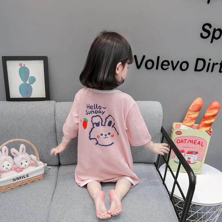 女童睡裙夏季薄款100%全棉儿童小女孩纯棉家居服婴儿宝宝棉绸睡衣
