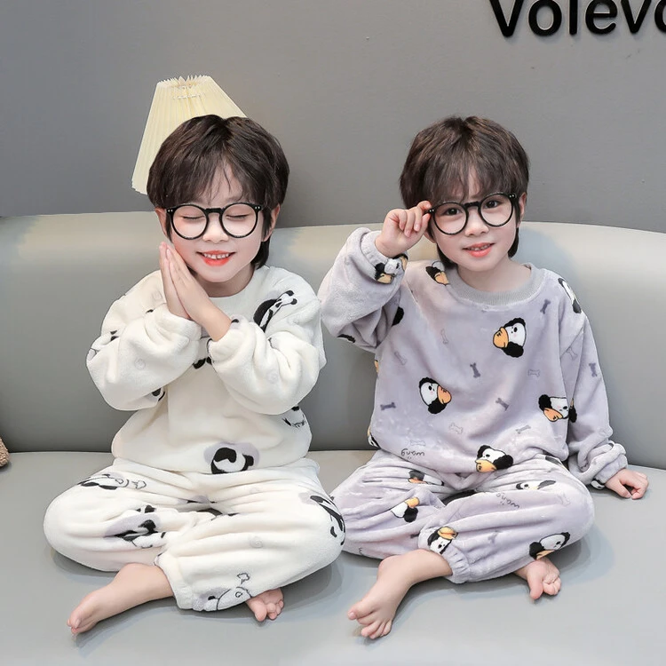 儿童睡衣秋冬季法兰绒加厚保暖男孩婴儿宝宝珊瑚绒男童家居服套装