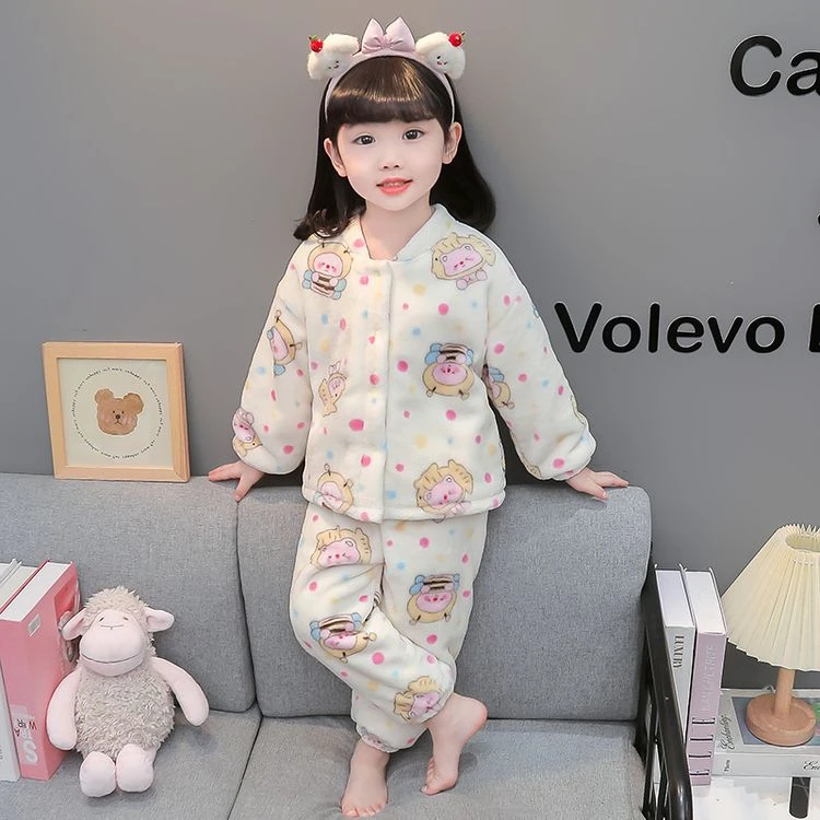 儿童法兰绒睡衣冬款小女孩宝宝双层加绒加厚珊瑚绒女童冬季家居服