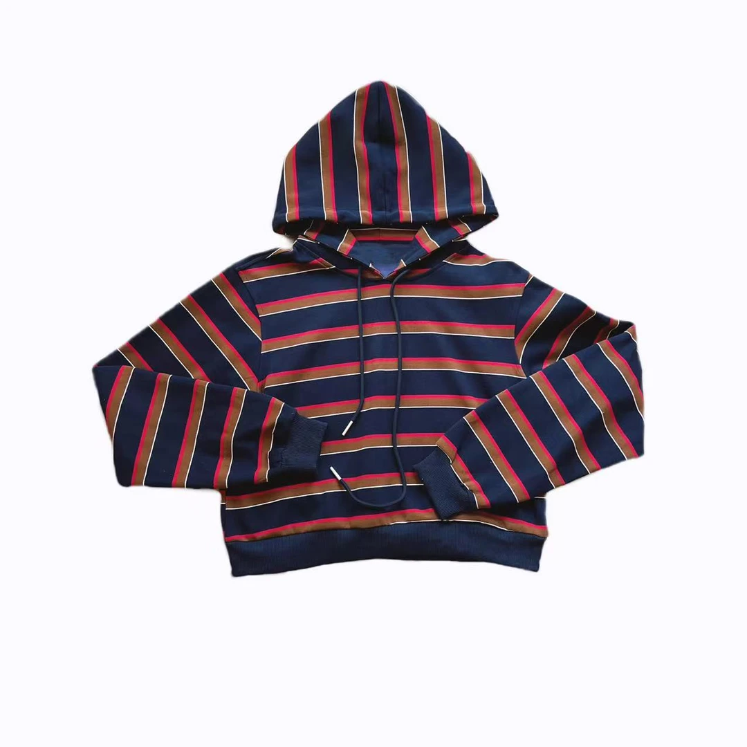 【秀秀新品】 彩虹桥条纹连帽短款卫衣 时尚