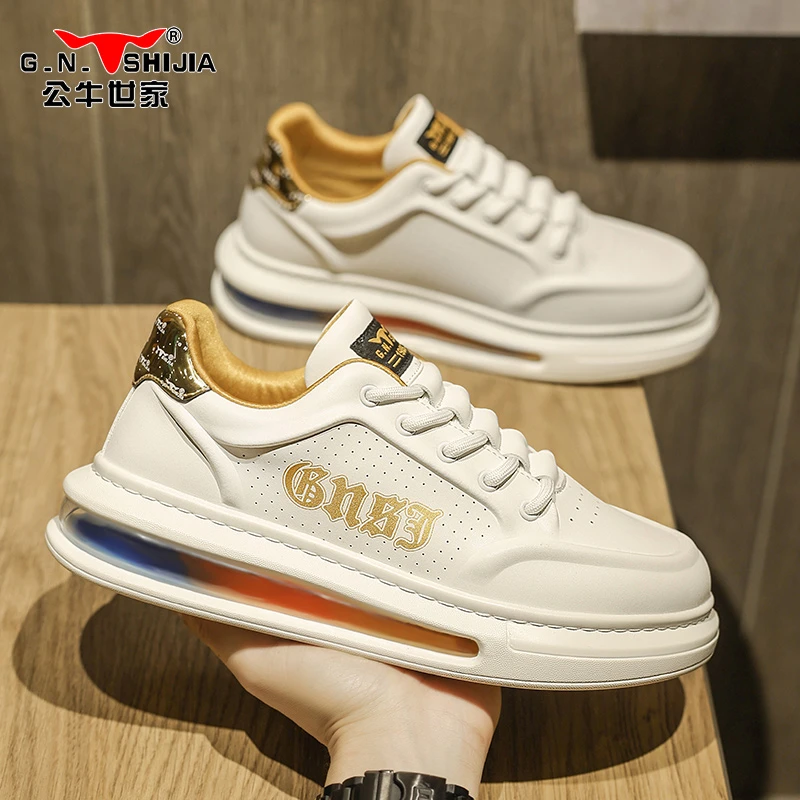 公牛世家男士透气运动板鞋夏季潮流休闲小白鞋防滑耐磨增高厚底鞋