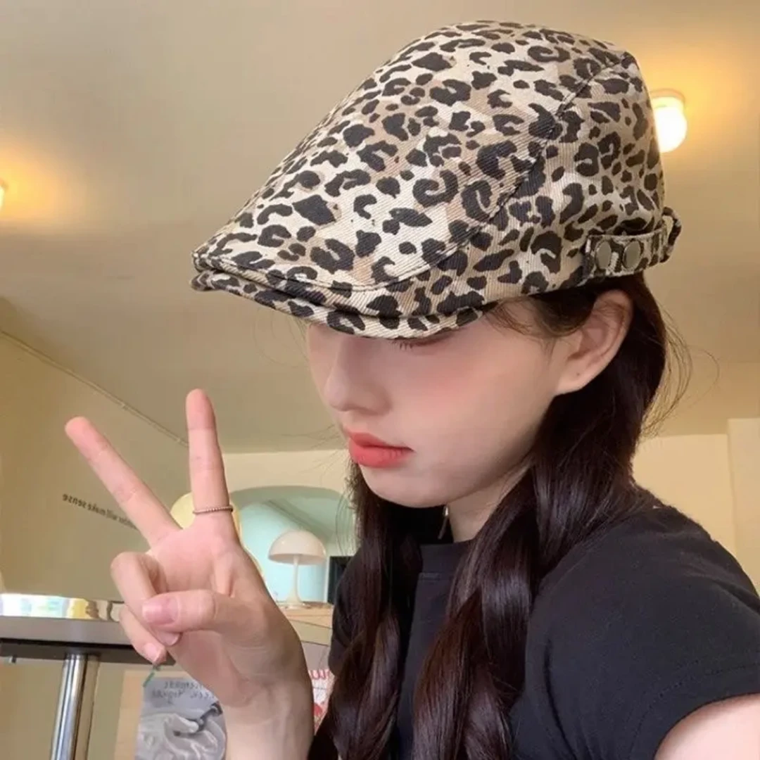 新款复古豹纹辣妹前进帽y2k时尚百搭休闲个性帽子韩版显脸小新娘