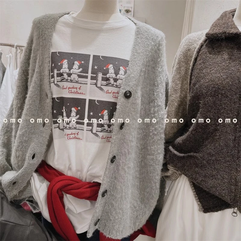 韩国东大门代购 2025秋冬新款休闲圣诞氛围感图案印花百搭短袖T恤