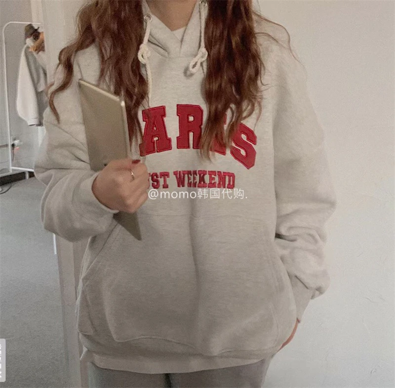 PARIS连帽卫衣 韩国小众 新款字母刺绣印花 连帽卫衣