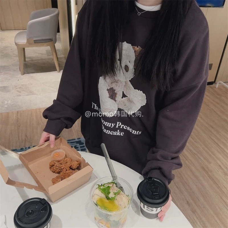 推荐～omo小众 新款  玩具一只小狗印花长袖宽松套头卫衣