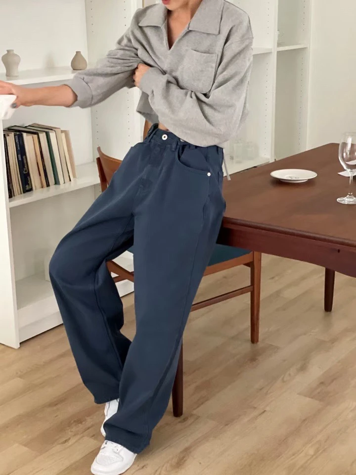 自留牛仔裤 omo小众 新款可调节腰直筒宽松时尚百搭1021