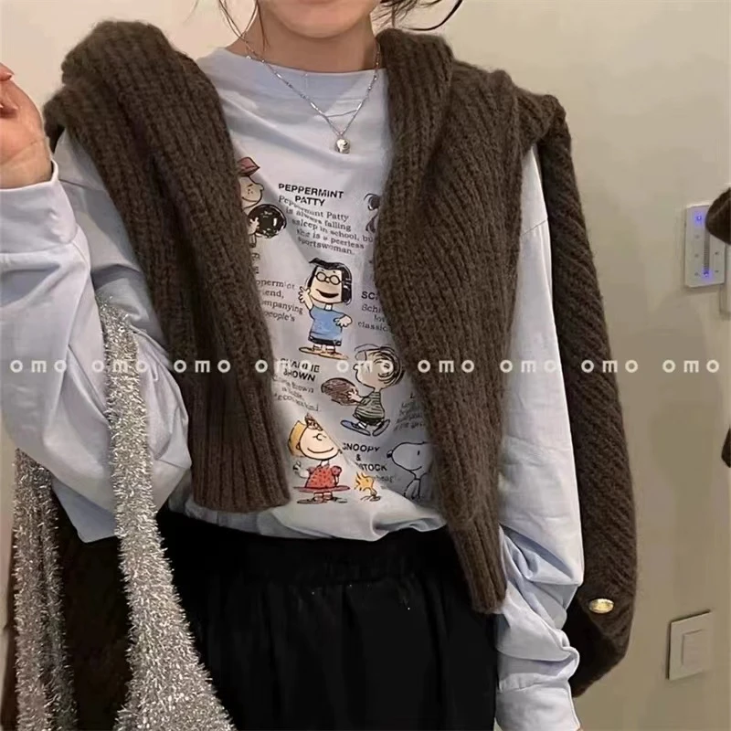 现~小众设计品牌2026秋新款百搭可爱卡通图案印花宽松长袖T恤女