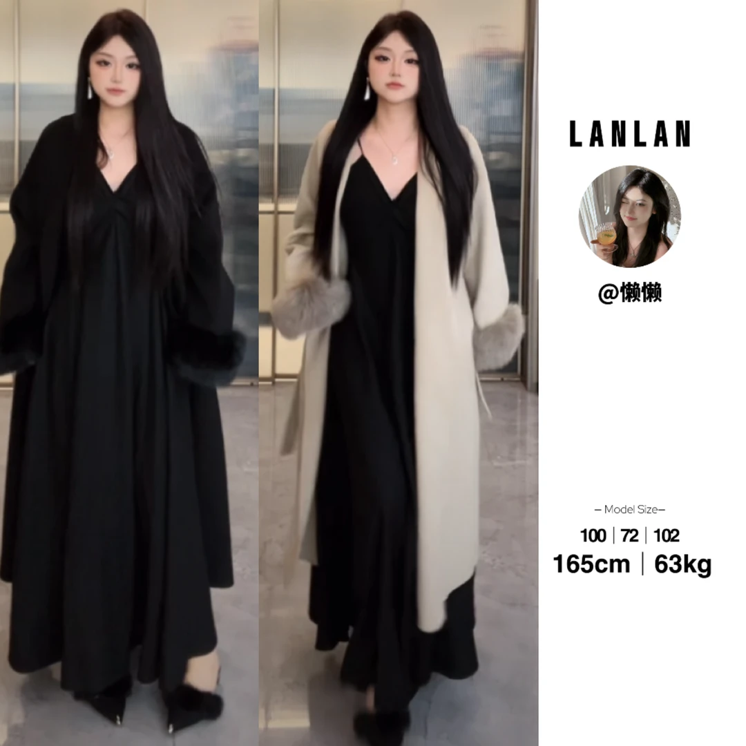 Lanlan-【暖阳午后】高级感外套宽松气质显瘦秋冬显瘦连衣裙两件套