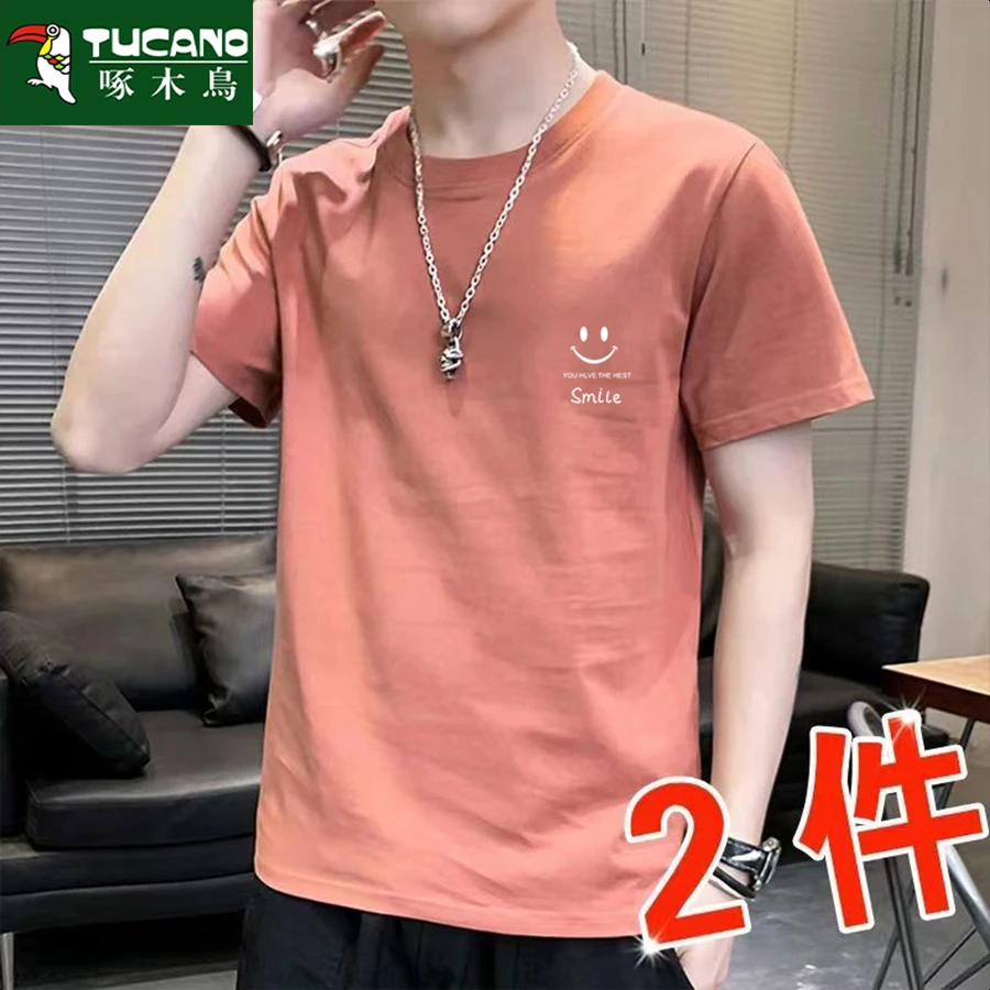 啄木鸟纯棉短袖T恤男韩版宽松潮流百搭男女同款大码圆领印花上衣