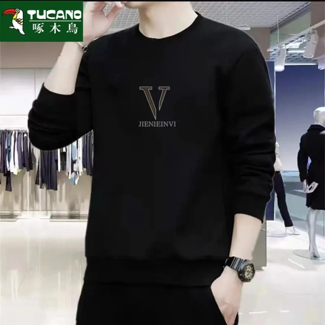 啄木鸟秋冬新款男士卫衣男圆领潮流上衣宽松百搭休闲长袖打底衫