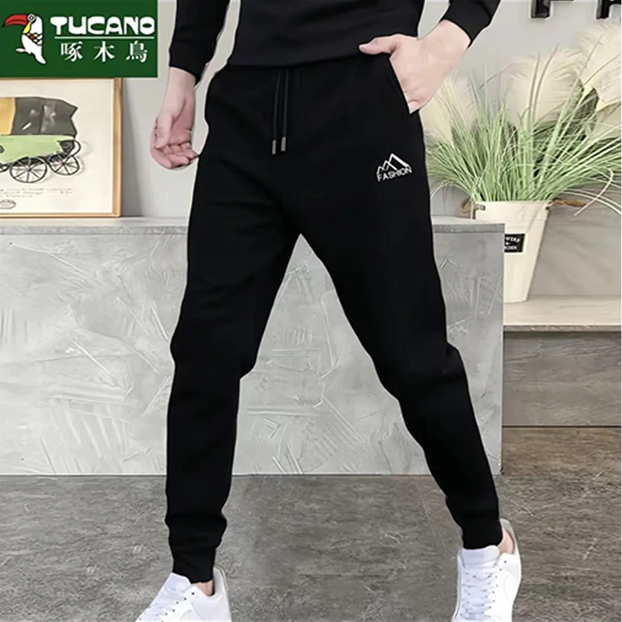 啄木鸟春秋纯棉卫裤男士运动裤子男灰色外穿运动潮流百搭休闲裤