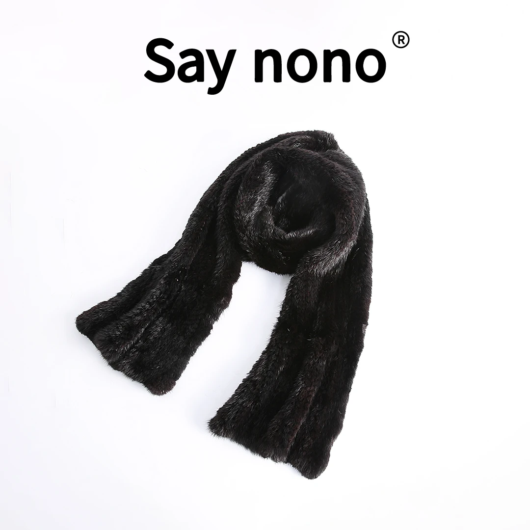 懒猫nono│Saynono 时尚气质黑色水貂毛皮针织围巾WD9111