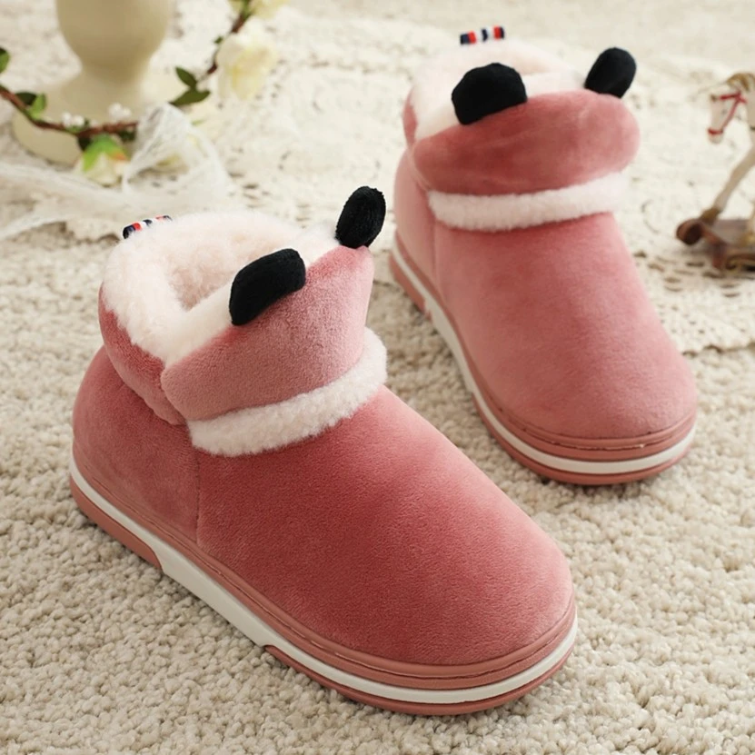 冬季加厚毛绒保暖儿童包跟棉拖鞋防滑底中大童男女童居家外穿棉鞋