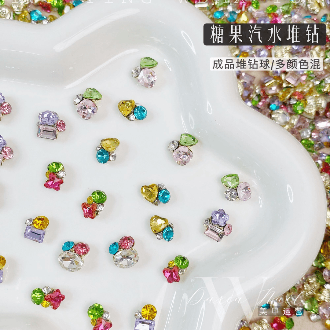 糖果汽水堆堆钻超闪彩色尖底成品堆钻迷你爆闪奢华美甲钻球指甲钻