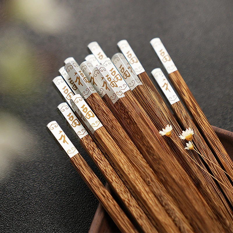 柏森优家鸡翅木高档筷子创意中式福字无漆蜡防滑防霉筷子家用送礼