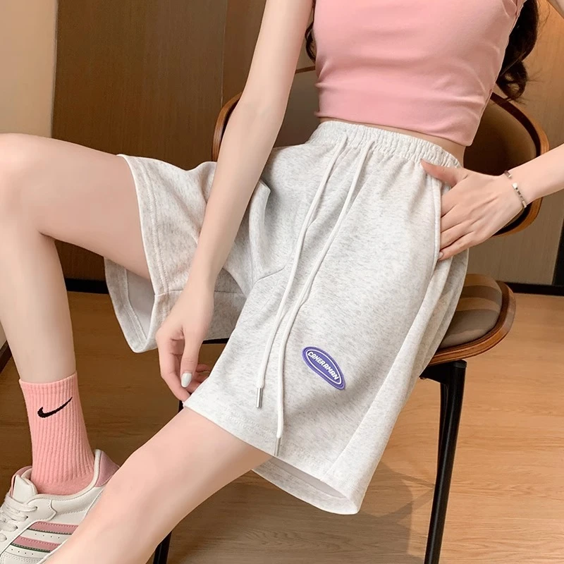 运动短裤女夏季外穿2024新款高腰薄款大码休闲直筒五分灰色阔腿裤