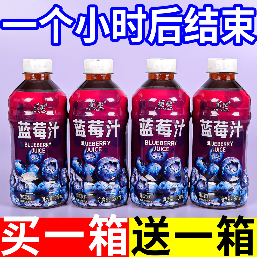 【买一箱送一箱】蓝莓汁饮料整箱360ml/瓶特价低糖蓝莓果汁饮